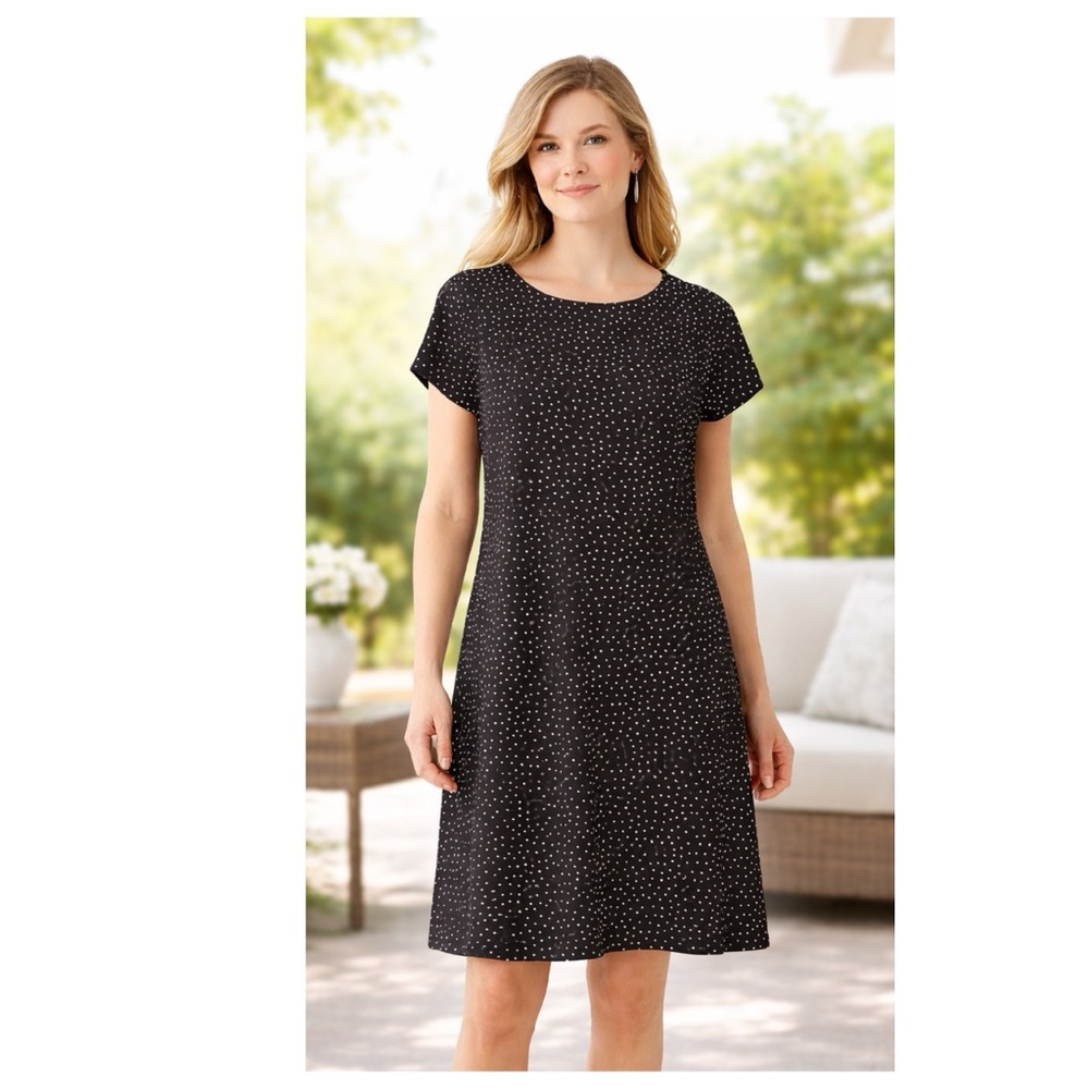 J. Jill Black Dress with White Polka Dots Small